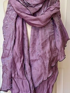 NWOT Caron Miller Crinkle Coated 96" Scarf, Lilac / Plum, Shimmer Collection NEW